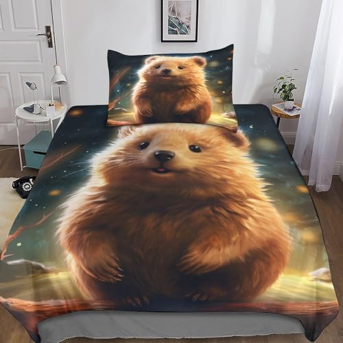 LAMAME Niedlicher Quokka Bettwäsche 3D Animal Bettbezug Set 3teilig Wendebettwäsche Microfaser Bettwäschegarnitur Mit Gedruckt Reissverschluss Single（135x200cm） von LAMAME