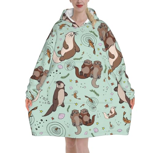 LAMAME Otter bedruckte übergroße Kapuzendecke Decke Hoodie Große Tasche Kapuzendecke von LAMAME