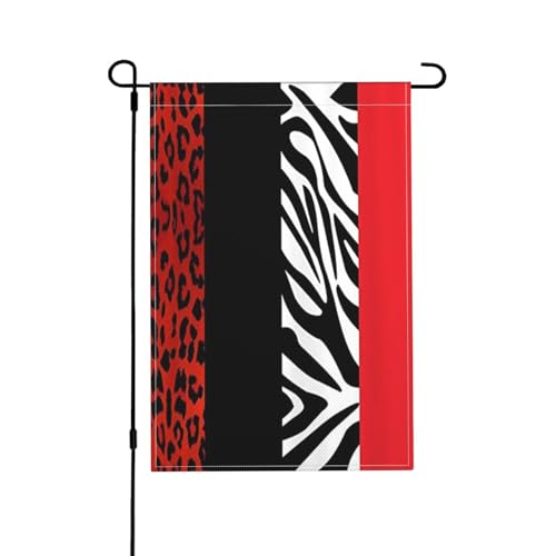 LAMAME Rote Leoparden- und Zebra-Tier-bedruckte Gartenflagge, Terrasse, dekorative Flagge, doppelseitige Gartenflagge von LAMAME