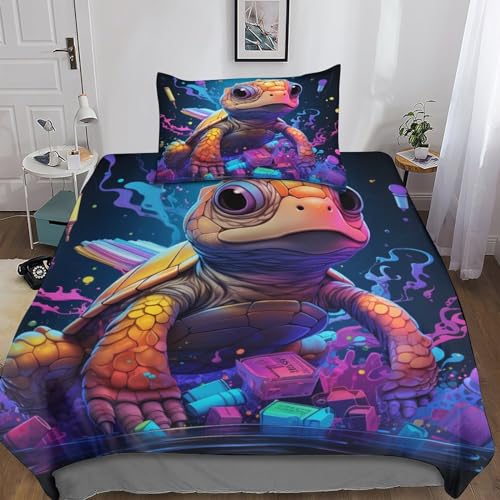 LAMAME Schildkröte 3D Bettwäsche Muster Mikrofaser Animal Bettbezug Mit Reißverschluss Und Kissenbezug Single（135x200cm） von LAMAME