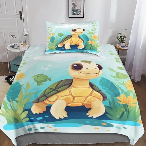 LAMAME Schildkröte 3D Bettwäsche Muster Mikrofaser Animal Bettbezug Mit Reißverschluss Und Kissenbezug Single（135x200cm） von LAMAME