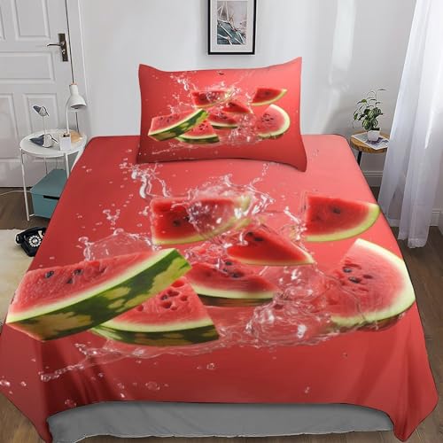 LAMAME Wassermelone Bettwäsche 3D Bettbezug Set 3teilig Wendebettwäsche Microfaser Bettwäschegarnitur Mit Gedruckt Reissverschluss Single（135x200cm） von LAMAME