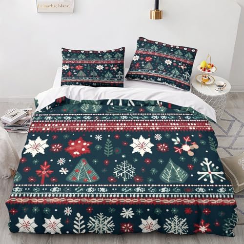 LAMAME Weihnachten Muster Bettbezug-Sets,3D Holiday Bettwäsche,Kissenbezug,kinderbettwäsche Jungen 3 Teilig Bettbezüge Mikrofaser Double（200x200cm） von LAMAME