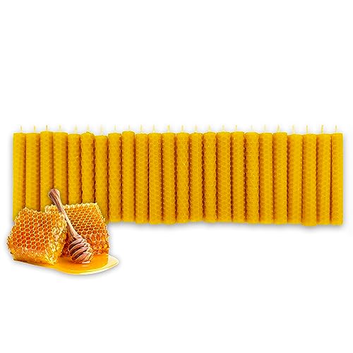 LAMARE Bienenwachskerze Honigwabe 100% Natürlich (24 Einheiten - 10 cm Länge - 1 cm Durchmesser) - OHNE PARAFFINE - Honigkerzen - Handgefertigt 100% Handwerklich. von LAMARE