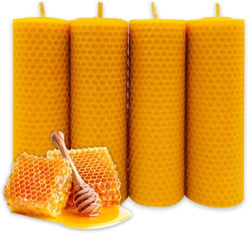 LAMARE Bienenwachskerze Honigwabe 100% Natürlich (4 Einheiten - 15 cm Länge - 4,5 cm Durchmesser) - OHNE PARAFFINE - Honigkerzen - Handgefertigt 100% Handwerklich. von LAMARE