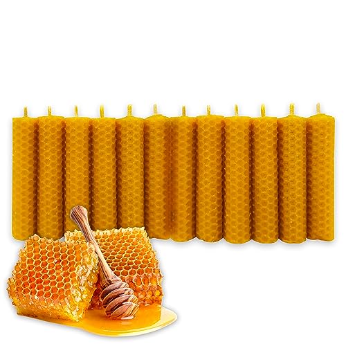 LAMARE Bienenwachskerze Honigwabe 100% Natürlich (12 Einheiten - 10 cm Länge - 2 cm Durchmesser) - OHNE PARAFFINE - Honigkerzen - Handgefertigt 100% Handwerklich. von LAMARE