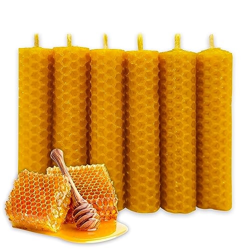 LAMARE Bienenwachskerze Honigwabe 100% Natürlich (6 Einheiten - 10 cm Länge - 2 cm Durchmesser) - OHNE PARAFFINE - Honigkerzen - Handgefertigt 100% Handwerklich. von LAMARE