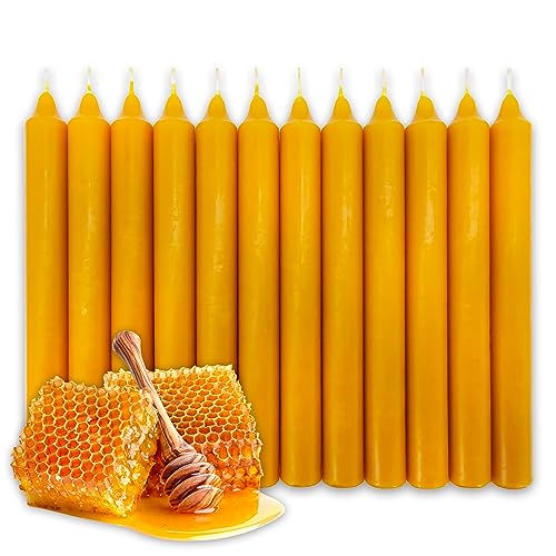 LAMARE Bienenwachskerze Leuchterkerze 100% Natürlich (12 Einheiten - 20 Länge - 2 Durchmesser) - OHNE PARAFFINE - Honigkerzen - Handgefertigt 100% Handwerklich. von LAMARE