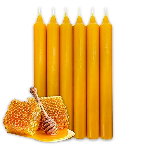 LAMARE Bienenwachskerze Leuchterkerze 100% Natürlich (6 Einheiten - 20 Länge - 2 Durchmesser) - OHNE PARAFFINE - Honigkerzen - Handgefertigt 100% Handwerklich. von LAMARE