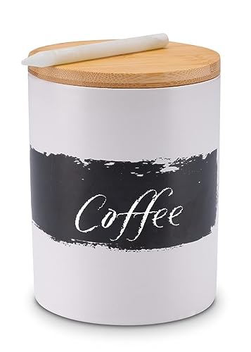 LAMBDA COFFEE® Kaffeedose weiß aus Keramik 1000ml luftdicht | mit Kreide & Beschriftungstafel | Vorratsdose mit Holzdeckel zur Aufbewahrung von Kaffee, Mehl, Zucker, Tee, Nudeln etc. von LAMBDA COFFEE