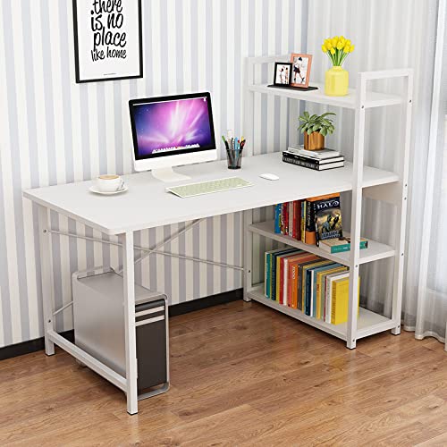 LAMEDOAT Computertisch mit Ablagefächern, 47-Zoll-Home-Office-Schreibtische mit umkehrbarem Bücherregal, moderner Schreib- und Lernarbeitsplatz, Weiß von LAMEDOAT