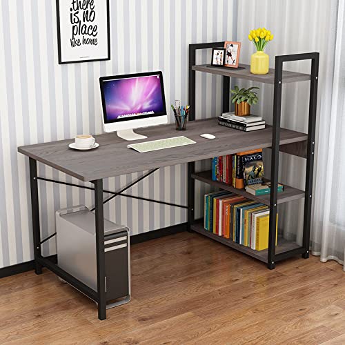 LAMEDOAT Computertisch mit Ablageflächen, 47-Zoll-Home-Office-Schreibtische mit umkehrbarem Bücherregal, moderner Schreib-/Arbeitsplatz, Eiche von LAMEDOAT