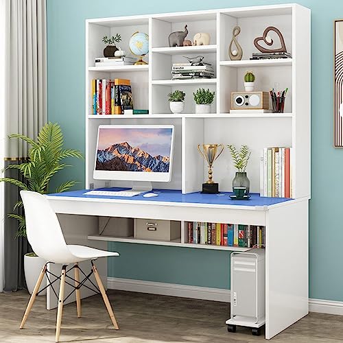 LAMEDOAT Computertisch mit Bücherregal für kleinen Raum, Holzschreibtisch/Arbeitstisch, Lerntisch für Teenager, Studenten, Heimbüro-Schreibtisch, Computertisch mit Stall (47 Zoll, blau) von LAMEDOAT