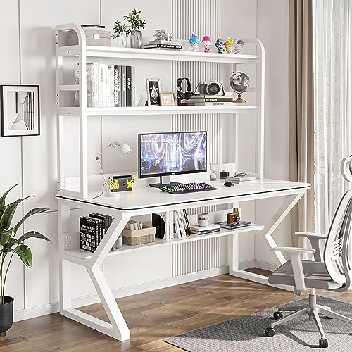 LAMEDOAT Computertisch mit Schrank und Bücherregal, PC-Arbeitstisch, Heimbüro-Schreibtisch, Arbeitstisch für Erwachsene/Studenten (47 Zoll, weiß) von LAMEDOAT