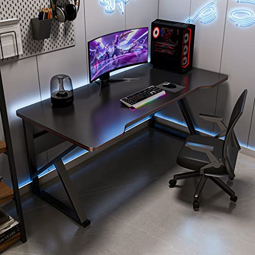 LAMEDOAT Gaming-Schreibtisch, großer Computertisch, Karbonfaser-schwarzer Desktop-Gamer-Schreibtisch, Kopfhörerhaken, Kabelmanagement, Spiel-Computertisch für Heimbüro, Schwarz, L 120 cm von LAMEDOAT