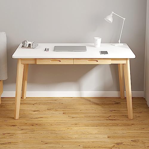 LAMEDOAT Holzschreibtisch mit 2 Schubladen, Home-Office-Arbeitsplatz, einfacher Computertisch, PC-Arbeitstisch, Stabiler Arbeitstisch für Schlafzimmer und Büro (80 x 50 x 72 cm, weiß) von LAMEDOAT