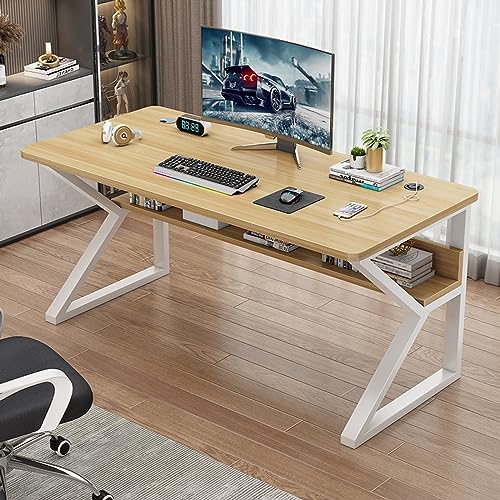 LAMEDOAT Home-Office-Schreibtisch, Computertisch mit Ablagefächern, moderner, einfacher Arbeitstisch mit Metallbeinen (31 Zoll, Natur) von LAMEDOAT