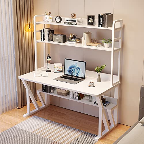 LAMEDOAT Moderner Schreibtisch für das Heimbüro, Computertisch mit Ablagefächern und Bücherregal, Studentenschreibtisch, persönlicher Arbeitsplatz (39 Zoll, weiß) von LAMEDOAT