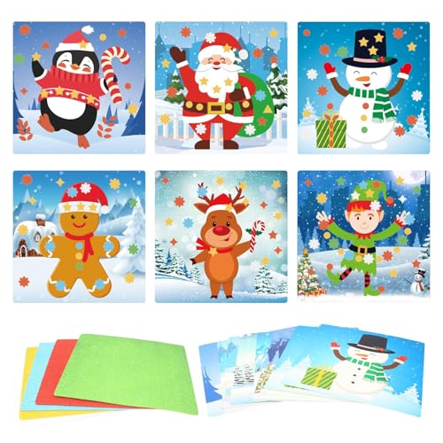 LAMEK 12 Weihnachten Bastelsets für Kinder Weihnachts Klebepunkt Basteln Set Kreative Kunsthandwerk Mosaik Klebebilder Kreativsets Geschenke für Jungen Mädchen Weihnachtsfeier Weihnachtskranz von LAMEK