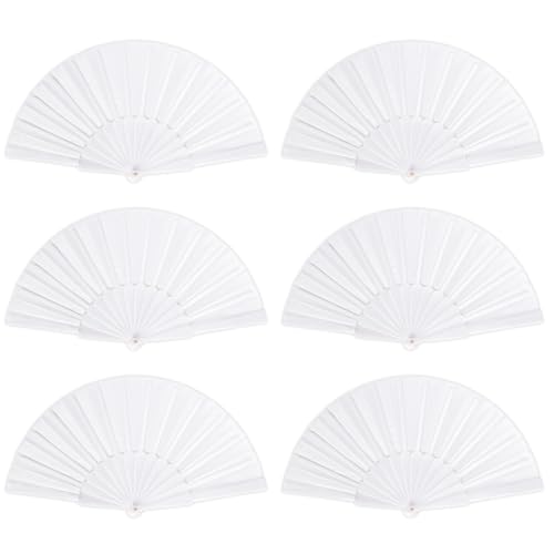 LAMEK 6 Pcs Weiß Fächer Falten Handfächer Seide Stoff Faltbare Faltfächer Handheld Klappfächer Taschenfächer Folding Hand Fans Vintage Accessoire für Sommer Hochzeit Tanzabend Party Wand von LAMEK