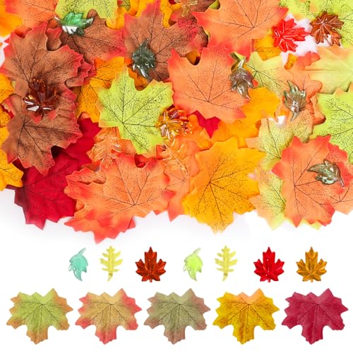 LAMEK 150 Stück Herbst Ahornblatt Tischdeko Set Künstliche Herbstblatt Deko mit 100 Künstliche Ahornhornblatt 50 Acryl Ahorn Blätter Herbst Tisch Streudeko für DIY Herbstszeit von LAMEK