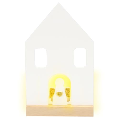 LAMEK Engel Teelichthalter Haus Kerzenständer Holz Adventskranz Kerzenhalter Weihnachten Stabkerzenhalter Schutzengel Tischdeko für Advent Adventskerzenhalter Weihnachtsdeko von LAMEK