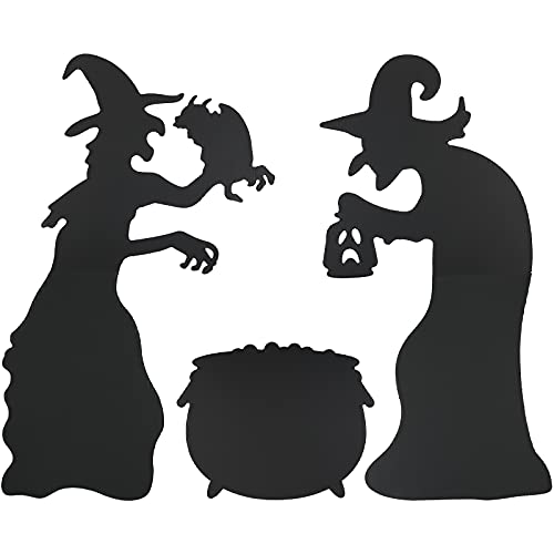 LAMEK Hexen Silhouette Hof Schilder Halloween Outdoor Dekoration Schwarz Kessel Gartenstecker Gruselige Hofpfähle mit 10 Holzstock Party Deko für Halloween Außenbereich Rasen, 27,5 Zoll von LAMEK