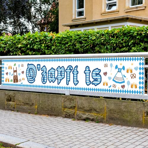 LAMEK Oktoberfest Banner 300x50cm Bayrische Partysbanner O'zapft is Bayern Banner Extra Lange Bavaria Party Deko Blau Weiß Wiesn Dekoration für Bierzelten Bier Festival München von LAMEK