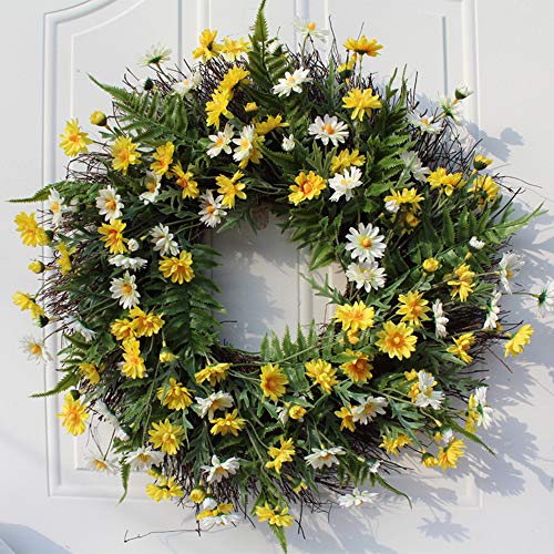 Leww Gänseblümchenkränze, künstliche Blume, Frühlingskranz für Haustür, Fenster, Wandbehang, Sommer-Seiden-dekorativer Kranz, Dekorationen von UIYIHIF