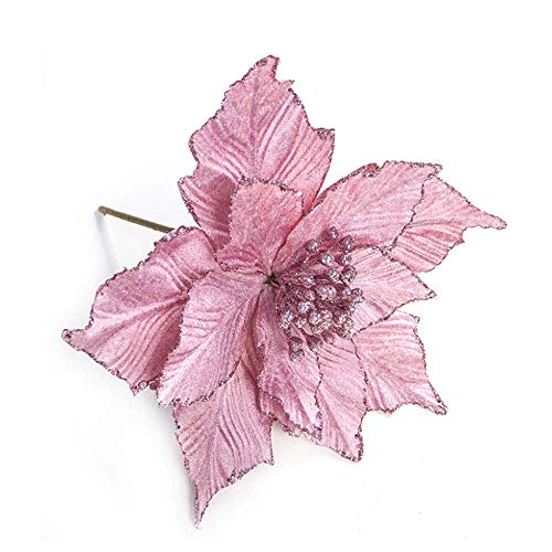 Lamf Glitzer-Weihnachtsstern, 24,1 cm, Christbaumschmuck, roter Weihnachtsstern-Busch, künstliche Weihnachtsblumen, Kränze, Hochzeits-Ornamente, 6 Stück rose von LAMF