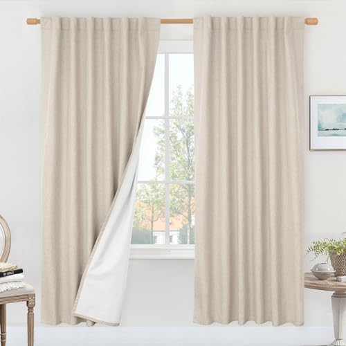 LAMIT 100 % verdunkelnde natürliche Leinen-Vorhänge, 183 cm, Leinenstruktur, Thermo-Schlafzimmer-Vorhänge, Rücklasche und Stangentasche, neutrale Paneele mit weißem Futter für Bauernhaus, 2 Paneele LAMIT 100 % verdunkelnde natürliche Leinen-Vorhänge, 183 cm, Leinenstruktur, Thermo-Schlafzimmer-Vorhänge, Rücklasche und Stangentasche, neutrale Paneele mit weißem Futter für Bauernhaus, 2 Paneele von LAMIT