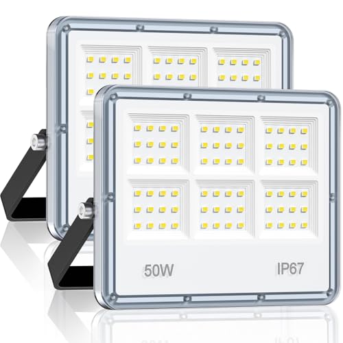 50W LED Strahler Außen - 2 Stück 5000LM 72 LEDs Superhelles LED Fluter Außen, Außenstrahler Wasserdicht IP67, 7000k Kaltweiß Aussenstrahler Scheinwerfer für Garagen, Höfe, Fabriken, Straßen, Stadien von LAMLAMCK