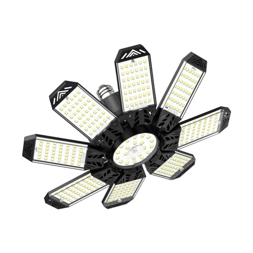 Garagenlampe LED 210W - 21000LM 6500K Sehr Helle LED Werkstatt Deckenleuchte mit 8+1 verstellbarem Panel, Einschraubbare E26/E27 Fassungen Garagenbeleuchtung für Garage, Lager, Keller, Lagerraum von LAMLAMCK