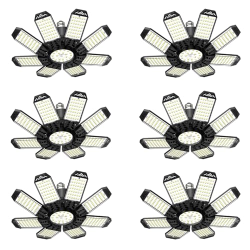 Garagenlampe LED 210W - 6 Stück 21000LM 6500K Sehr Helle LED Werkstatt Deckenleuchte mit 8+1 verstellbarem Panel, Einschraubbare E26/E27 Fassungen Garagenbeleuchtung für Garage, Lager, Keller von LAMLAMCK