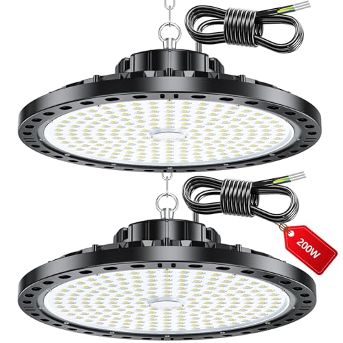 LAMLAMCK LED Hallenstrahler - 2 Stück 200W 20000 LM UFO Hallenbeleuchtung LED mit Transformator, IP65 Wasserdicht Werkstatt Deckenleucht, 6500k UFO Industrielampe für Garage Fabriken Geschäft LAMLAMCK LED Hallenstrahler - 2 Stück 200W 20000 LM UFO Hallenbeleuchtung LED mit Transformator, IP65 Wasserdicht Werkstatt Deckenleucht, 6500k UFO Industrielampe für Garage Fabriken Geschäft von LAMLAMCK