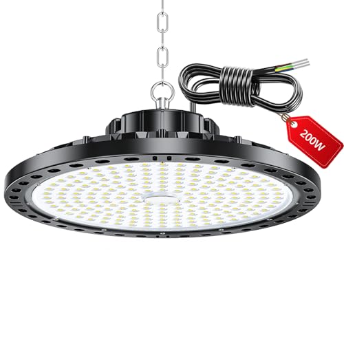 LAMLAMCK LED Hallenstrahler - 200 W 20000 LM UFO Hallenbeleuchtung LED mit Transformator, IP65 Wasserdicht Werkstatt Deckenleucht, 6500k UFO Industrielampe für Garage Fabriken Geschäft LAMLAMCK LED Hallenstrahler - 200 W 20000 LM UFO Hallenbeleuchtung LED mit Transformator, IP65 Wasserdicht Werkstatt Deckenleucht, 6500k UFO Industrielampe für Garage Fabriken Geschäft von LAMLAMCK