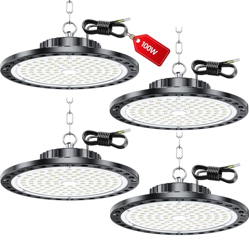 LAMLAMCK LED Hallenstrahler - 4 Stück 100W 10000 LM UFO Hallenbeleuchtung LED mit Transformator, IP65 Wasserdicht Werkstatt Deckenleucht, 6500k UFO Industrielampe für Garage Fabriken Geschäft LAMLAMCK LED Hallenstrahler - 4 Stück 100W 10000 LM UFO Hallenbeleuchtung LED mit Transformator, IP65 Wasserdicht Werkstatt Deckenleucht, 6500k UFO Industrielampe für Garage Fabriken Geschäft von LAMLAMCK