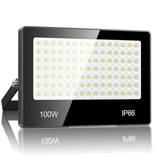 LAMLAMCK LED Strahler Außen 100W - 10000LM 6500K Kaltweiß Superhell LED Fluter Außen, IP66 Wasserdicht außenstrahler Scheinwerfer für Stadion, Terrasse, Straße, Garage von LAMLAMCK