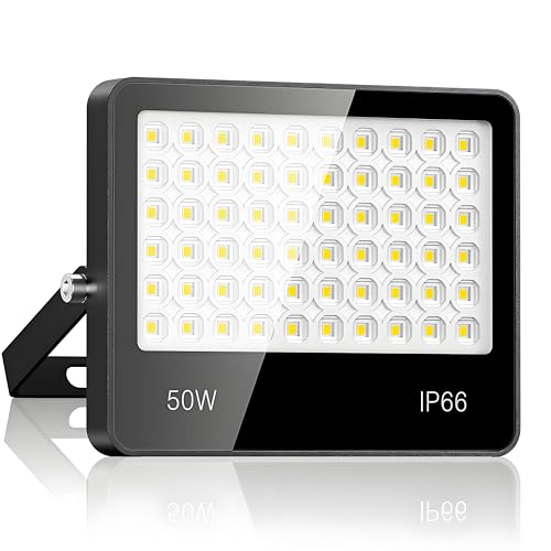 LAMLAMCK LED Strahler Außen 50W - 5000LM 6500K Kaltweiß Superhell LED Fluter Außen, IP66 Wasserdicht außenstrahler Scheinwerfer für Stadion, Terrasse, Straße, Garage von LAMLAMCK