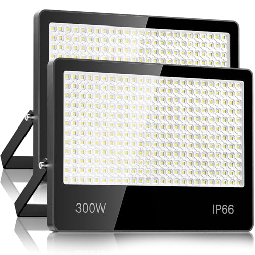 LED Strahler Außen 300W 2 Stück - 30000LM 6500K Kaltweiß Superhell LED Fluter Außen, IP66 Wasserdicht außenstrahler Scheinwerfer für Stadion, Terrasse, Straße, Garage von LAMLAMCK