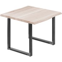 Esstisch Küchentisch Schreibtisch Couchtisch aus Massivholz, mit Baumkante 60x60x76 cm (AxBxH), Loft, Roh / Rohstahl mit Klarlack, LBB-01-A-001-0000L von LAMO MANUFAKTUR
