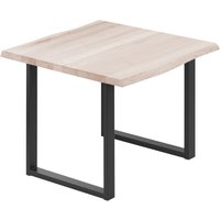 Esstisch Küchentisch Schreibtisch Couchtisch aus Massivholz, mit Baumkante 60x60x76 cm (AxBxH), Loft, Roh / Schwarz, LBB-01-A-001-9005L - Lamo von LAMO MANUFAKTUR