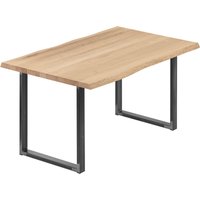 LAMO Manufaktur Esstisch Küchentisch, mit Baumkante 100x60x76 cm (AxBxH), Loft, Natur / Rohstahl mit Klarlack, LOB-01-A-002-0000L von LAMO MANUFAKTUR