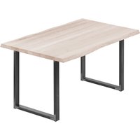 Esstisch Küchentisch Schreibtisch Couchtisch aus Massivholz, mit Baumkante 100x60x76 cm (AxBxH), Loft, Roh / Rohstahl mit Klarlack, von LAMO MANUFAKTUR