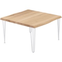 Esstisch Küchentisch Schreibtisch Couchtisch aus Massivholz, mit Baumkante 60x60x47 cm (AxBxH), Creative, Natur / Weiss, LKB-01-A-002-9016Cr - Lamo von LAMO MANUFAKTUR