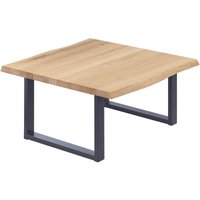 Lamo Manufaktur - Esstisch Küchentisch Schreibtisch Couchtisch aus Massivholz, mit Baumkante 60x60x47 cm (AxBxH), Loft, Natur / Anthrazit, von LAMO MANUFAKTUR