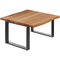 Esstisch Küchentisch Schreibtisch Couchtisch aus Massivholz, mit Baumkante 60x60x47 cm (AxBxH), Modern, Dunkel / Rohstahl mit Klarlack, von LAMO MANUFAKTUR
