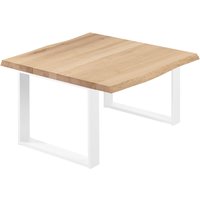 Esstisch Küchentisch Schreibtisch Couchtisch aus Massivholz, mit Baumkante 60x60x47 cm (AxBxH), Modern, Natur / Weiss, LKB-01-A-002-9016M - Lamo von LAMO MANUFAKTUR