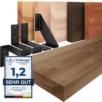 Wandregal Holz, Bücherregal, Hängeregal Industrial, Nussbaum / Schwarz 140cm, LWG-01-A-005-140JS - Nussbaum - Lamo Manufaktur von LAMO MANUFAKTUR