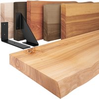 Wandregal Holz Baumkante, Holzregal Basic, Natur / Schwarz 100cm, LW-01-A-002-100LS - Natur - Lamo Manufaktur von LAMO MANUFAKTUR
